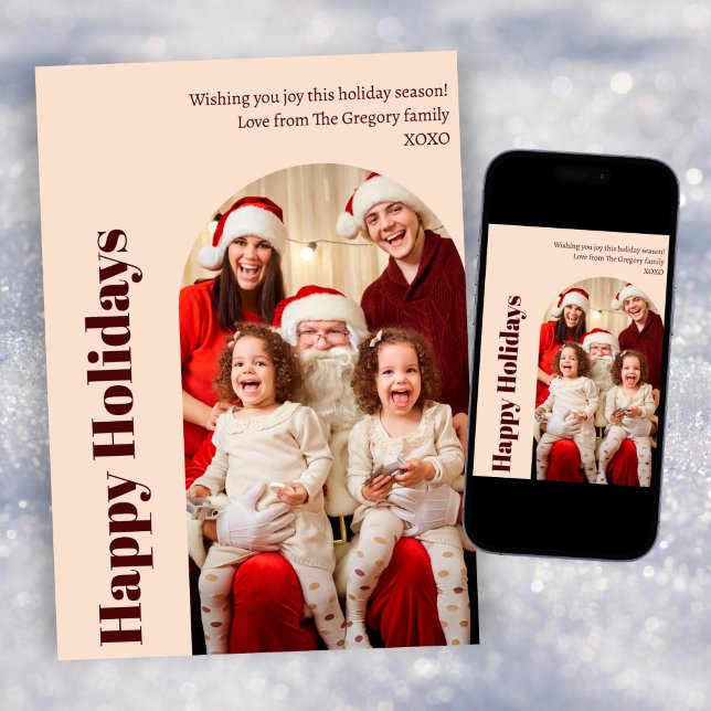 Custom Modern Christmas Blush Peach Photo Arch Holiday Card (Creator Uploaded)
