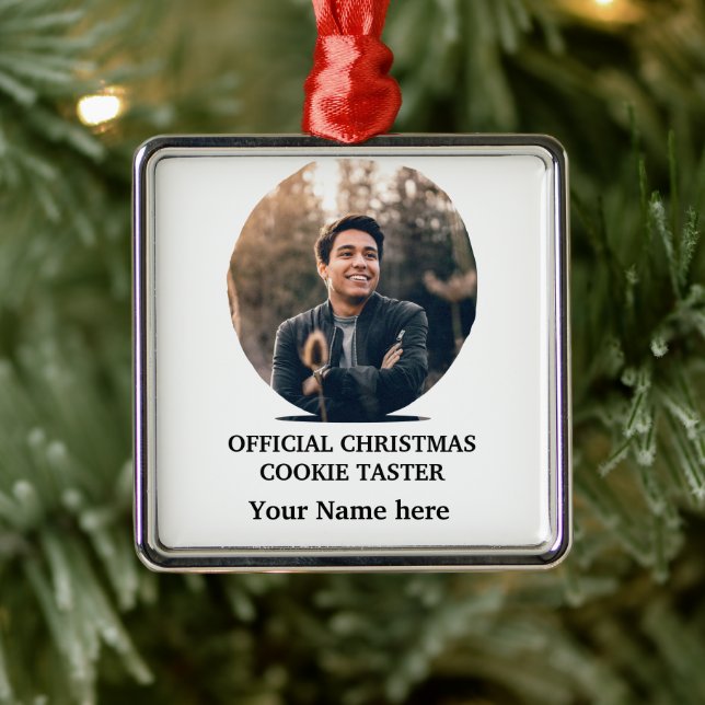 Custom modern Christmas cookie photo template Metal Ornament (Tree)