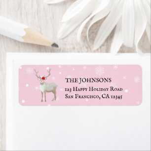 Custom Modern Christmas Holiday Reindeer Pink  Return Address Label