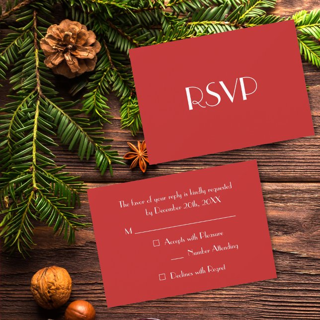Custom Modern Christmas Red Holiday Party RSVP Card (Custom Modern Christmas Red Holiday Party RSVP)