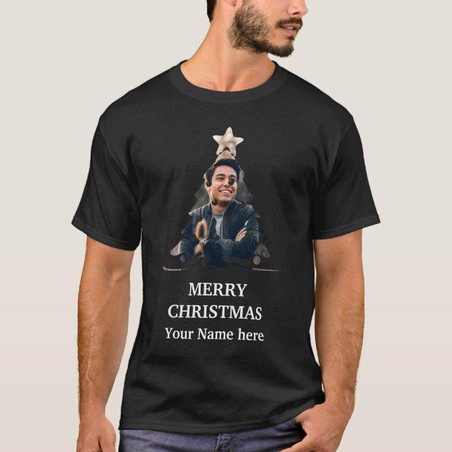 Custom Modern Christmas tree photo template T-Shir T-Shirt (Front)
