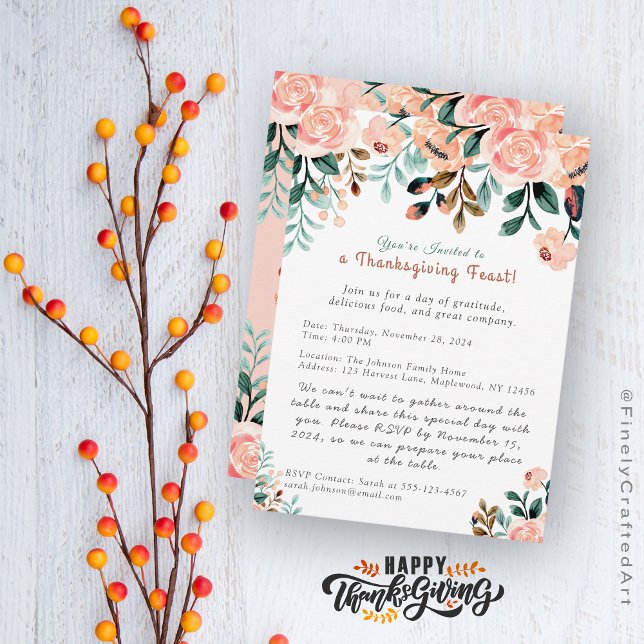 Custom Modern Colourful Floral Thanksgiving Holida Invitation (Creator Uploaded)