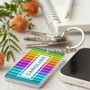 Custom Modern Colourful Rainbow Stripes Pattern Key Ring