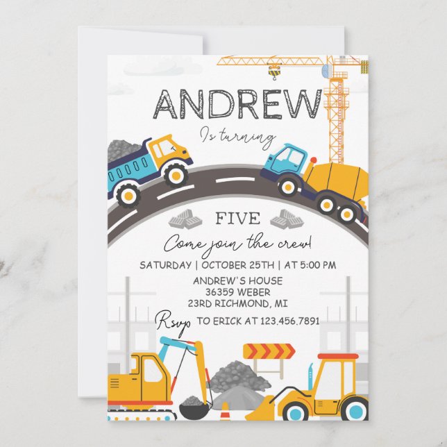 Custom Modern Construction Birthday card (Front)