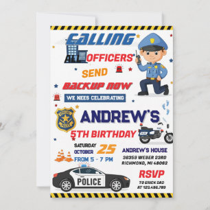 Custom Modern Cop Police Officer Birthday party Invitation