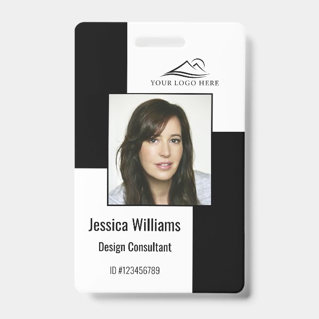 Custom Modern Corporate Employee ID Badge Black (Front)