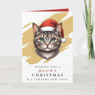 Custom Modern Cute Christmas Cat with Santa Hat Card