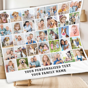 Custom Modern Cute Family Gift 35 Photos Collage Fleece Blanket