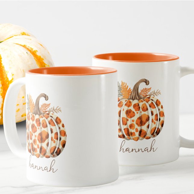 Custom Modern Cute Orange Pumpkin Harvest Fall Two-Tone Coffee Mug (Creator Uploaded)