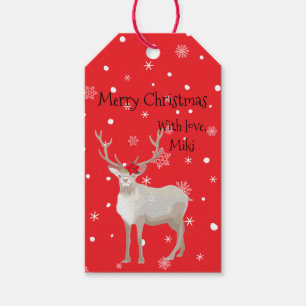 Custom Modern Cute Reindeer Christmas Holiday Red Gift Tags