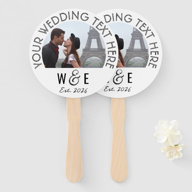 Custom Modern Deco Text Program Fan Wedding Favour (Front and Back)