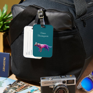 Custom Modern digital geometric wolf blue Luggage Tag
