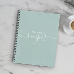 Custom Modern Dusty Blue Elegant Script Recipe Notebook<br><div class="desc">Add your name and volume number and make this elegant minimalist recipe book a personal inspiration for all your cooking. Chic hand lettered script and the pretty vintage dusty green and ivory typography design make this cookbook a beautiful and unique addition to your family kitchen.</div>