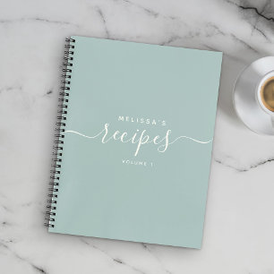Custom Modern Dusty Blue Elegant Script Recipe Notebook