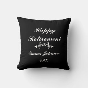 Custom Modern Elegant Black&White Happy Retirement Cushion