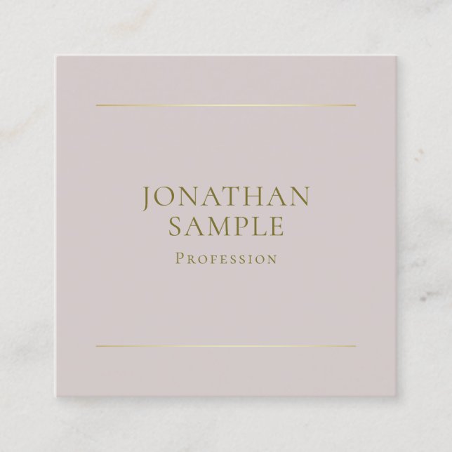 Custom Modern Elegant Faux Gold Text Template Square Business Card (Front)