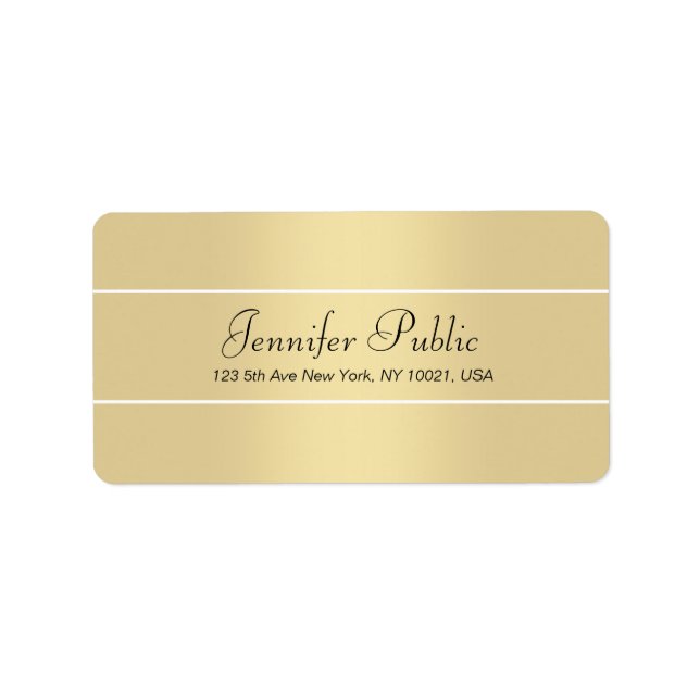 Custom Modern Elegant Gold White Script Name Label (Front)