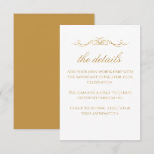 Custom Modern Elegant Gold & White Wedding Details Enclosure Card