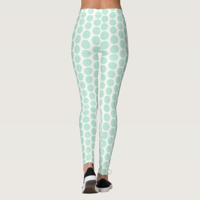 Custom Modern Elegant Mint Green White Colours Leggings (Back)
