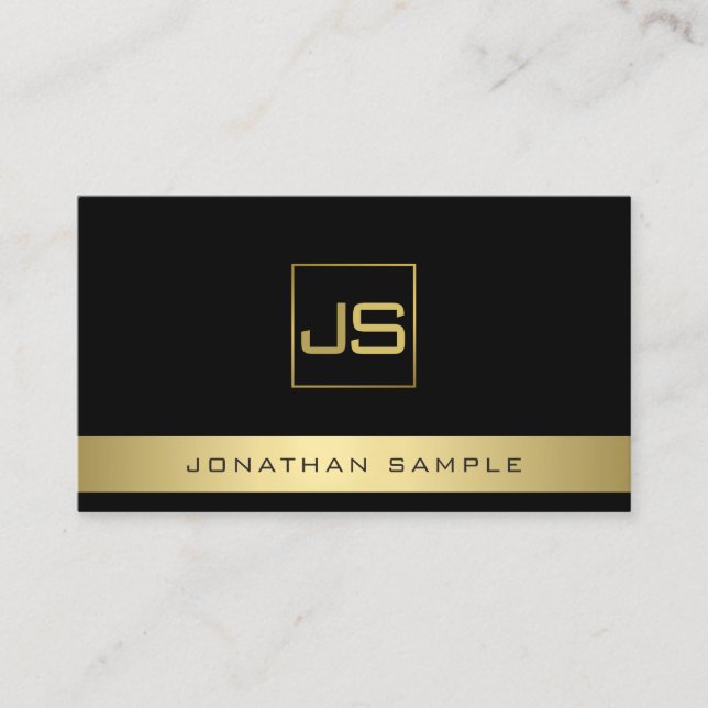 Custom Modern Elegant Monogram Black And Gold Business Card (Front)