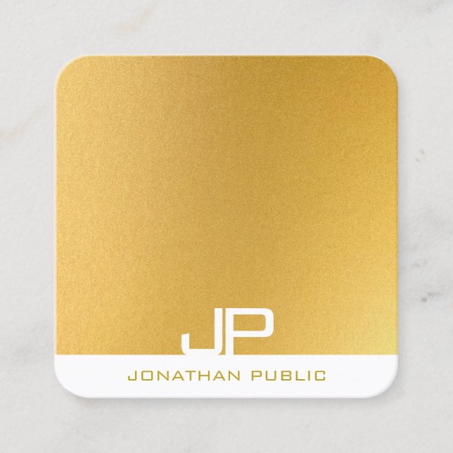 Custom Modern Elegant Monogram Gold Look Template Square Business Card (Front)