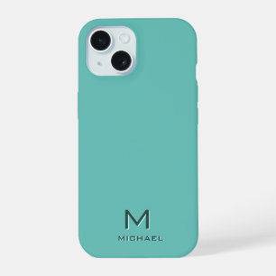 Custom Modern Elegant Monogram Template Light Teal iPhone 15 Case
