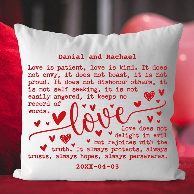 Custom Modern Elegant Name & Date Couple Gift Cushion (Custom Valentine Love Pillow with Names & Date)