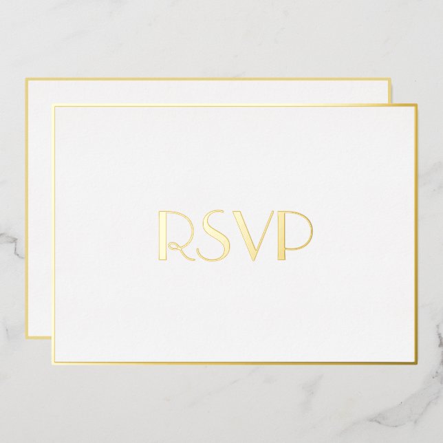 Custom Modern Elegant Party RSVP White Faux Gold (Front/Back)