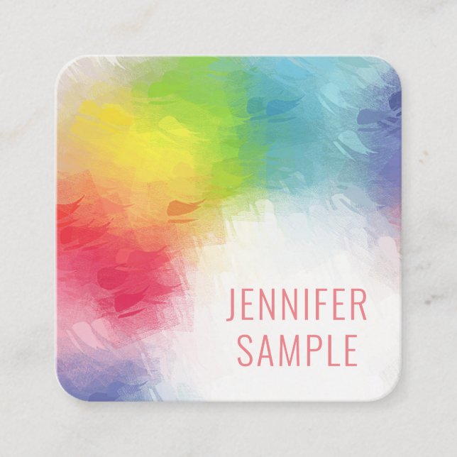 Custom Modern Elegant Rainbow Colours Template Square Business Card (Front)