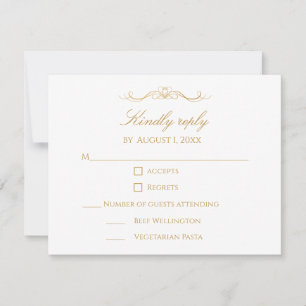 Custom Modern Elegant Script Gold & White Wedding RSVP Card