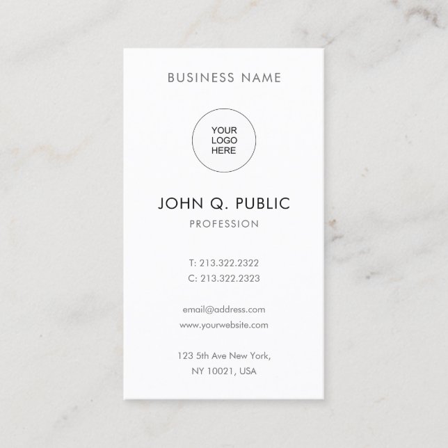 Custom Modern Elegant Simple Professional Vertical Business Card (Front)