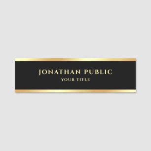 Custom Modern Elegant Template Black And Gold Name Tag