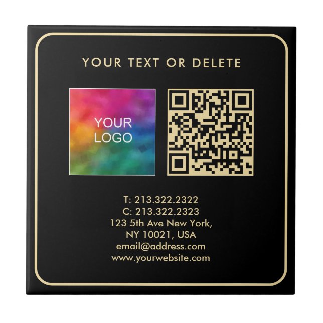 Custom Modern Elegant Template Black Gold QR Code Ceramic Tile (Front)