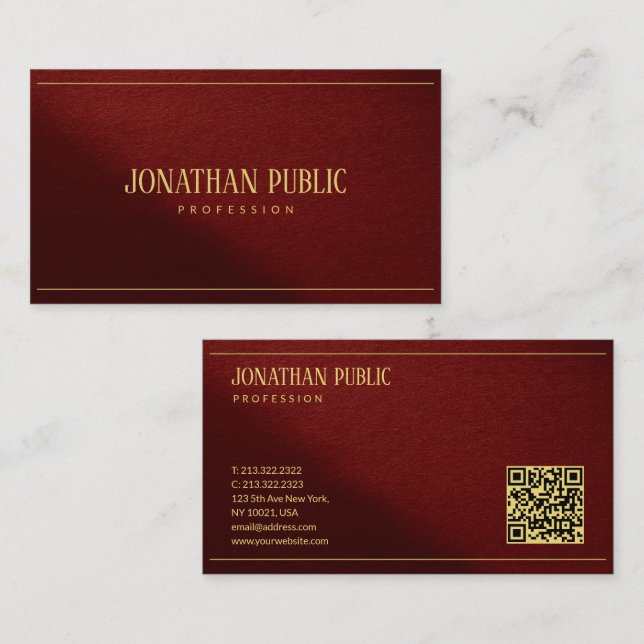 Custom Modern Elegant Template Gold Text QR Code Business Card (Front/Back)