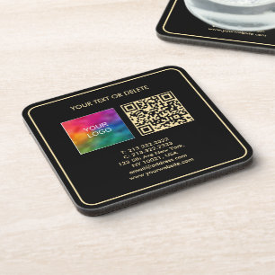 Custom Modern Elegant Template QR Code Black Gold Coaster