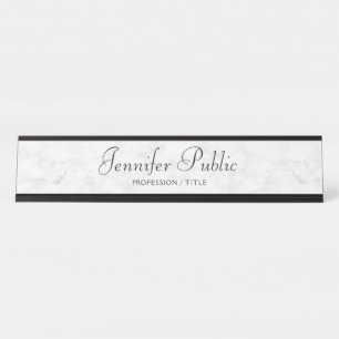 Custom Modern Elegant White Marble Calligraphy Desk Name Plate