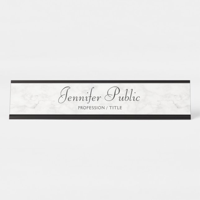 Custom Modern Elegant White Marble Calligraphy Desk Name Plate (Front)
