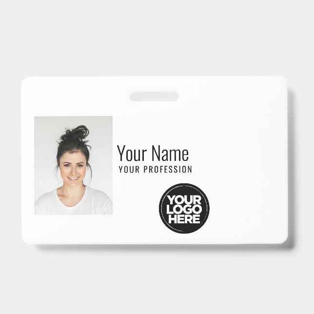 Custom Modern Employee Photo, Bar Code, Logo, Name ID Badge (Front)