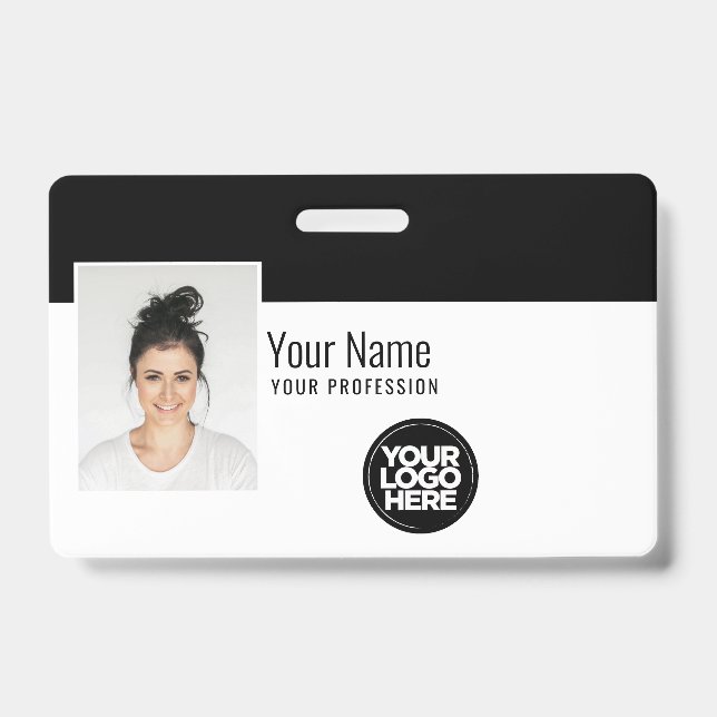 Custom Modern Employee Photo, Bar Code, Logo, Name ID Badge (Front)