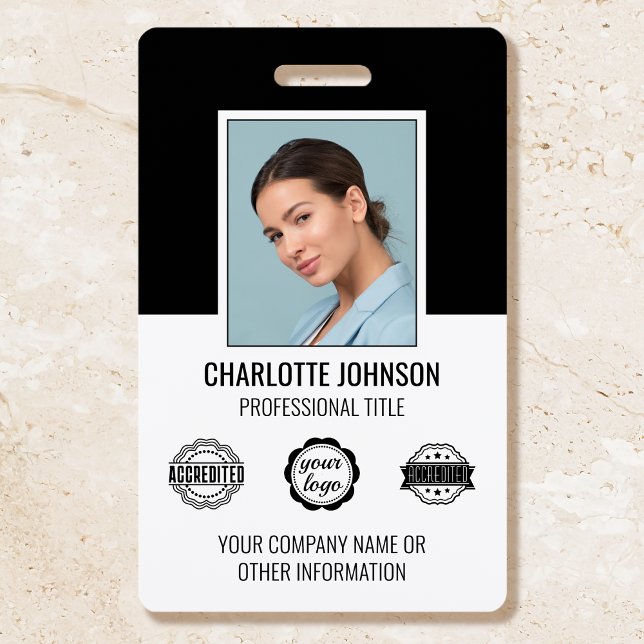 Custom Modern Employee Photo Company Logo Black ID Badge (Creator Uploaded)