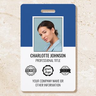 Custom Modern Employee Photo Company Logo Blue ID Badge