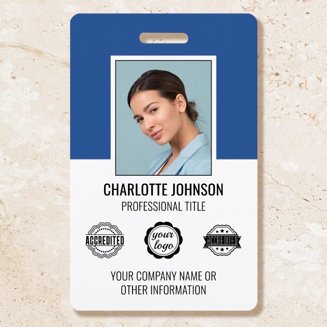Custom Modern Employee Photo Company Logo Blue ID Badge (Creator Uploaded)