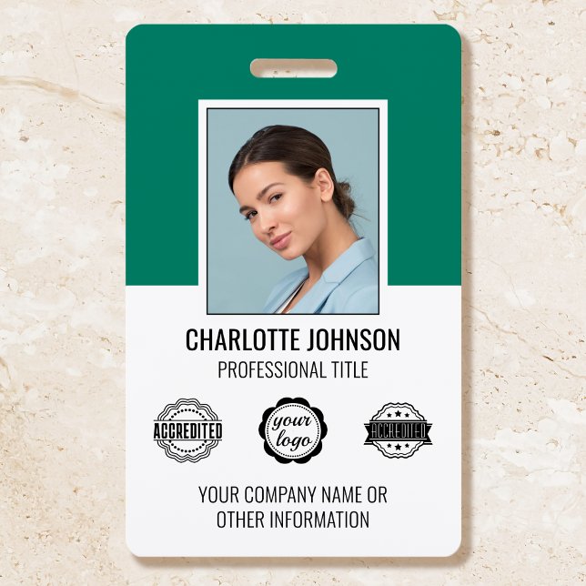 Custom Modern Employee Photo Logo Mid Green ID Badge (Creator Uploaded)