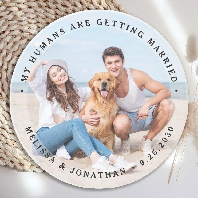 Custom Modern Engagement Pet Wedding Dog Photo Coaster (Creator Uploaded)