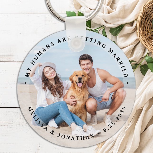Custom Modern Engagement Pet Wedding Dog Photo Key Ring (Creator Uploaded)