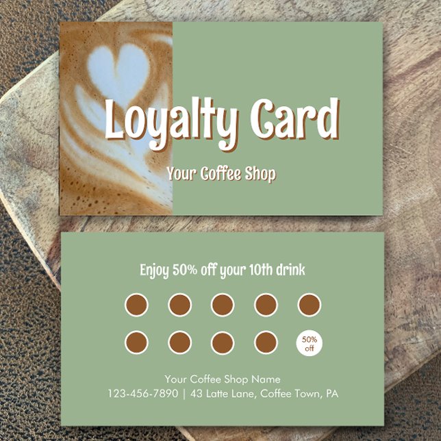 Custom Modern Eucalyptus Coffee Cafe Customer Loyalty Card (Add your own words to this coffee shop loyalty card template. Eucalyptus green and modern script.
)