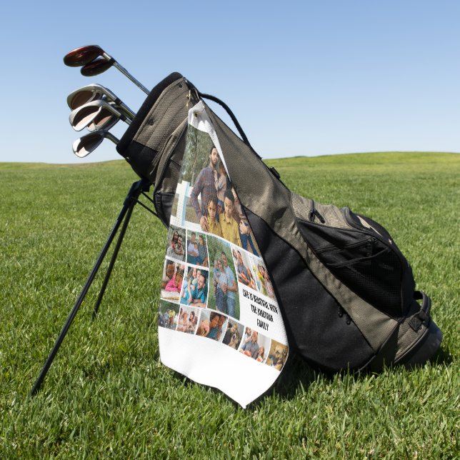 Custom Modern Family 14 Photo Collage Template Golf Towel (Green)