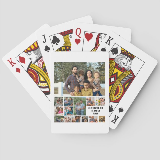 Custom Modern Family 14 Photo Collage Template Playing Cards (Back)