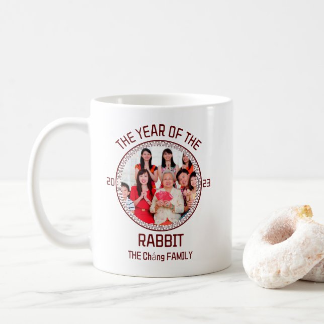 Custom Modern Family Chinese New Year Photo Coffee Mug (With Donut)