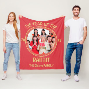 Custom Modern Family Chinese New Year Photo Fleece Blanket